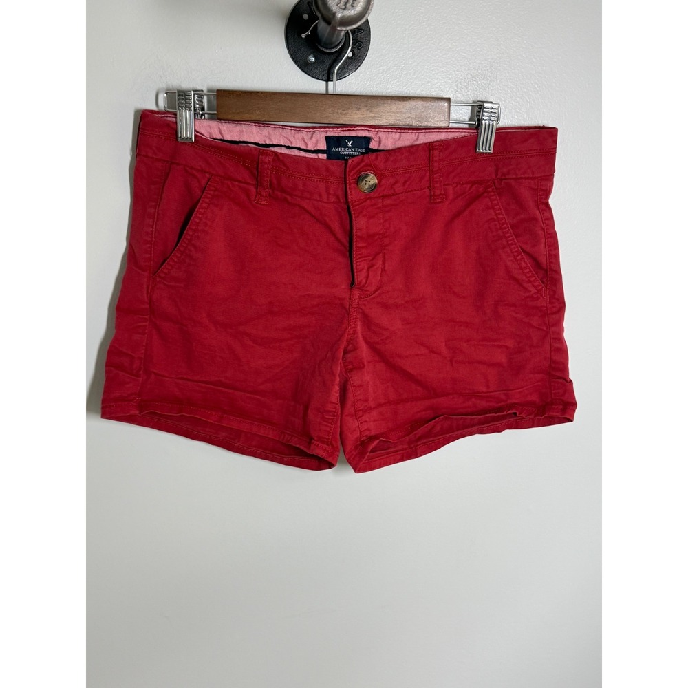 American Eagle Outfitters Red Stretch Chino Shorts Womens Size 8 Low Rise Casual